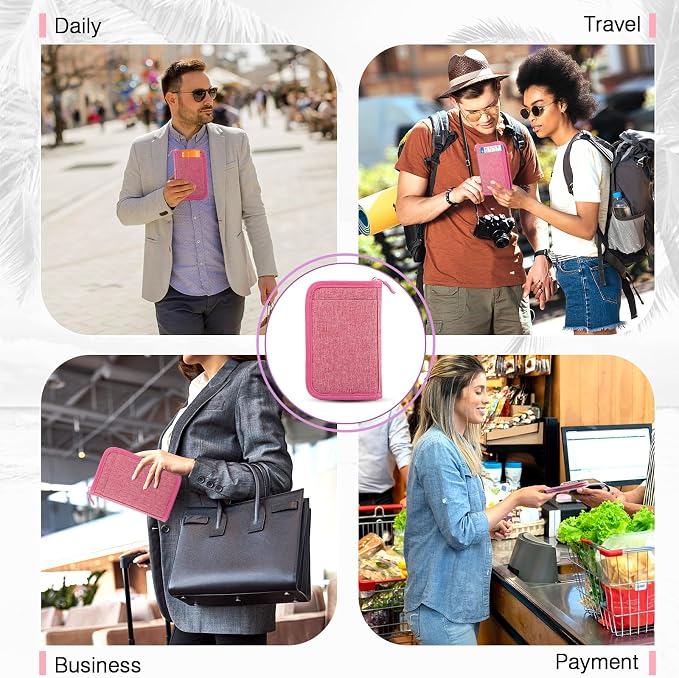 Single Passport Holder for Travel, RFID Travel Document Organizer for Women Waterproof Passport Wallet Men Portable Case for Cards, Boarding Pass, ID, Money, Tickets with Zipper