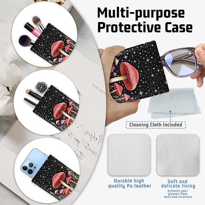 Soft Sunglasses Eyeglass Glasses Case,7x3.5inch Portable PU Leather Squeeze Top Holder Bag Pouch for Women Men
