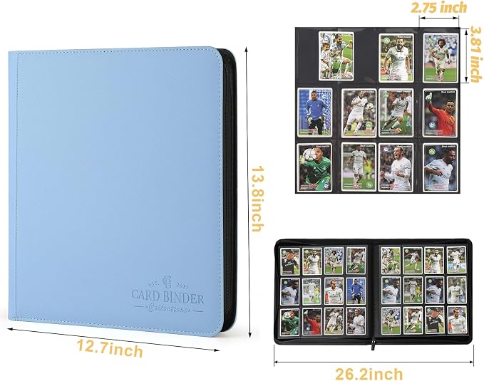 12-Pocket Business Card Binder holds 720 Cards, Premium Diamond Texture PU Leather Name Card Holder Organizer with Zipper, Black Sleeves Side Loading Card Book for Collectors