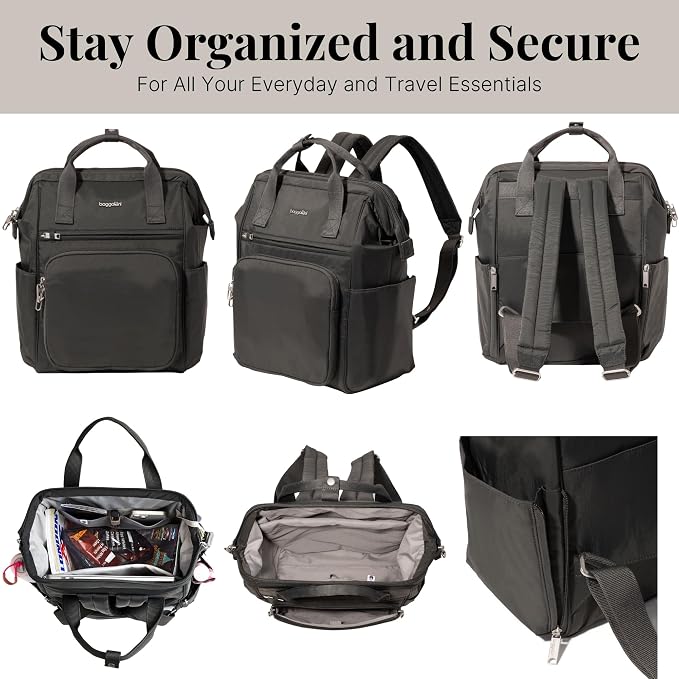 Baggallini Securtex Anti-Theft Windsor Backpack for Travel, Work & College, RFID & Locking Zipper, Up to 16" Laptop