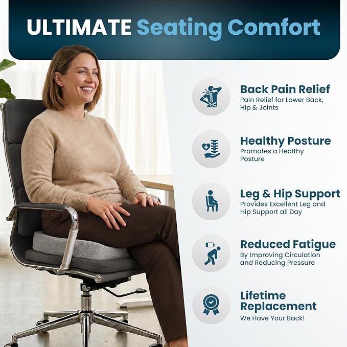 ComfiLife Extra Large Gel & Memory Foam Seat Cushion - Doctor Recommended Office Chair Cushion, Car Seat Cushion - Back & Sciatica Pain Relief - Wide Seat Cushion for Big & Tall (Gray)