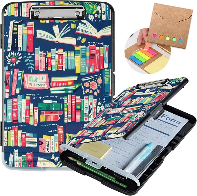 Clipboard with Storage,Storage Clipboard with Pen Holder,Heavy Duty Plastic Storage Clipboard with Low Profile Clip,Teacher Must Haves,Clipboard Folder,Office Supplies,Books -1353
