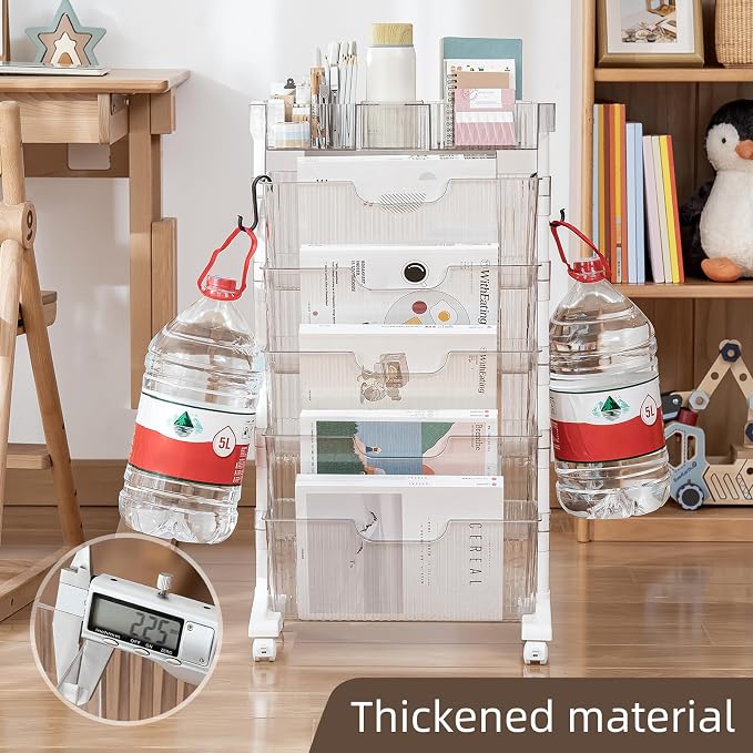 5 Tier Rolling Book Cart Multi-Functional Movable Storage Bookshelves | rolling bookshelf,Movable Storage Bookshelves with Lockable Wheels for Study Office Library Classroom,