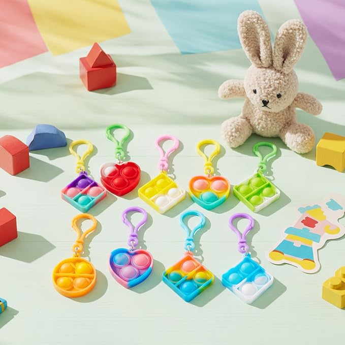 JOYIN 30 Pcs Mix Pop Fidget Keychain, 30 Pack Pop Fidget Toys Bulk Party Favors for Kids, Goodie Bags Stuffers End of Year Back to Student Gifts Classroom Prizes Birthday Sensory Toys