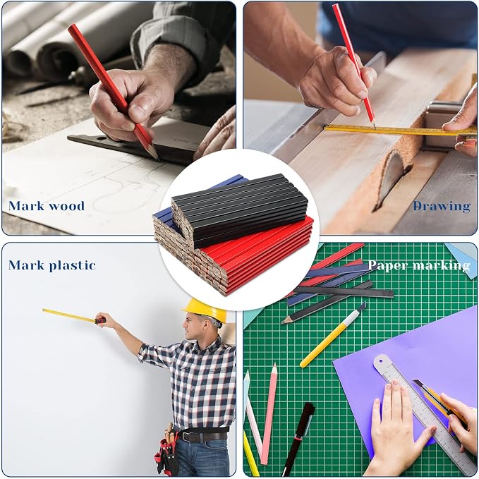 Epakh 120 Pcs Carpenter Pencil 7 Inch Flat Octagonal Hard Black Carpenter Marking Pencils Construction Contractor for Wood Working Tools Marking Concrete(Red, Blue, Black)