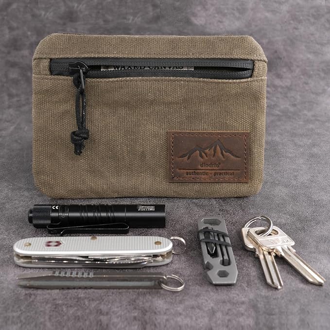 Belt Zipper Pouches for Men Women Compact EDC Pouch, YKK Zipper, Anti-theft Pickpocket Proof Safety Wallets, Waist Pack for Traveling Hiking, Water Resistant, Tough Waxed Canvas, Olive
