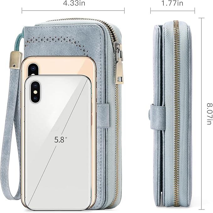 GAEKEAO Leather Credit Card Holder Wallet for Women RFID Blocking Large Capacity Bifold Zipper Card Case Organizer with Wristlet 45 Slots