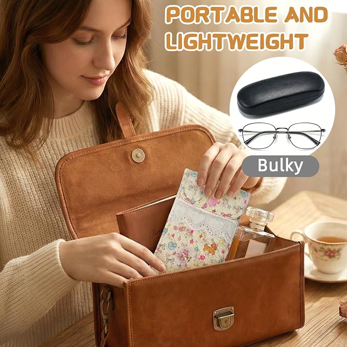 2PCS Sunglasses Pouch with Cleaning Cloth Soft Cotton Lining Glasses Case Quilted Eyeglass Pouch for Women and Girls