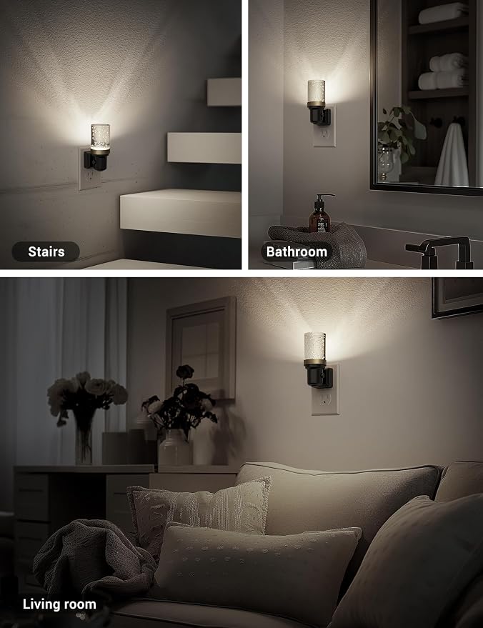 JandCase Night Light, Dimmable Night Lights Plug into Wall, Auto On/Off Light Sensor Nightlight, 5000K Daylight White 0-100LM Brightness LED Night Light, Bathroom Hallway Bedroom Decoration