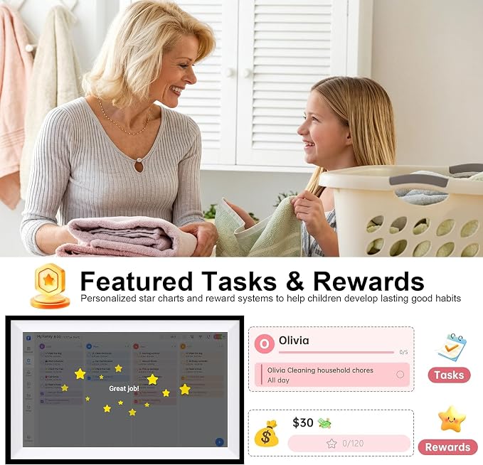 Digital Calendar Wall Touch Screen 15.6" HD Smart Family Planner | Whole-Family Schedule Sync, Chore Rewards & Meal Planning, Zero Subscription Fees, Photo Frame