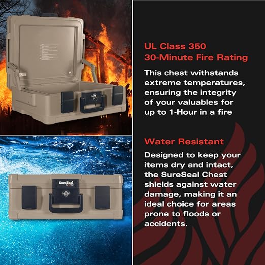 FireKing SureSeal Fire Rated Safe with Key Lock, Taupe | 1 Hour Fire Rated Safe - 100 Hour Water Resistant - Key Lock - Made in USA