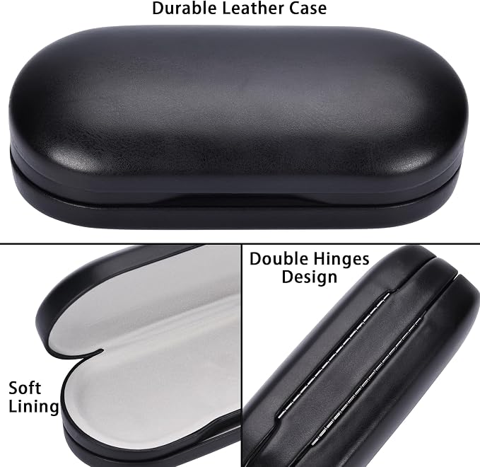 Muf 2 in 1 Contact Lens Case and Glasses Case, Double Sided Design with Mirror, Portable Travel Kit with Tweezer, Remover and Solution Bottle, Black 04