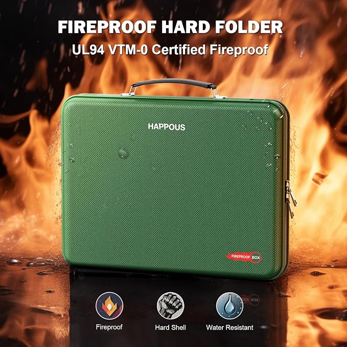 Fireproof Document Organizer, Fireproof Document Box | Portable Hard-Shell Fireproof Document Organizer Storage for Documents Laptop Passports Cards Green