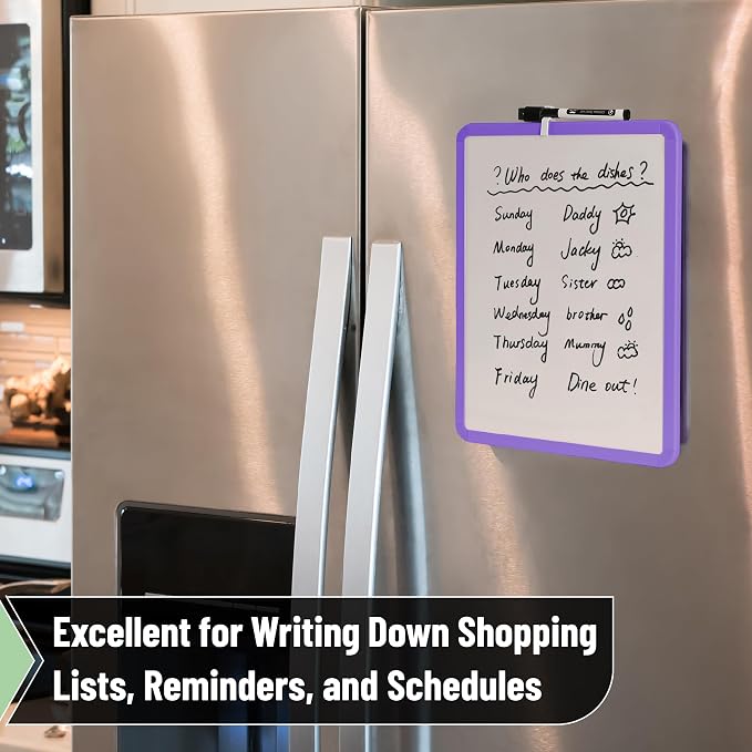 Mr. Pen- Dry Erase Board, 14” x 11” with a Black Dry Erase Marker | Purple Frame, Small Mini White Board for Students, Fridge, Wall, Locker, Includes Double Sided Tapes