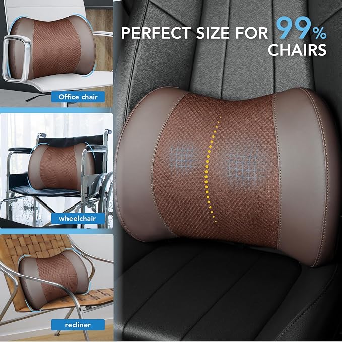 Lofty Aim Lumbar Support Pillow for Car, Car Seat Back Support for Driving | Memory Foam Car Lumbar Support for Driving Seat, Car Back Cushion, Adjustable Straps, Lower Back Pillow, Office Chairs, Brown