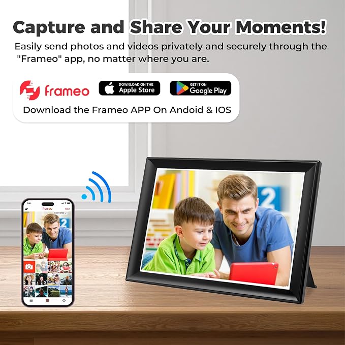 10.51 Inch WiFi Digital Picture Frame with Touch Screen | 64GB smart picture frame with 1920x1280 100% sRGB IPS display. Supports Frameo App for 5G/Instant photo & video sharing.