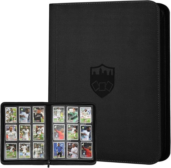 360 Cards Ringless 9-Pocket Side Loading Trading Card Binder, PU Zipper Fixed Page Card Album for TCG Sports Cards, Not Fit Top Loaders (Black)