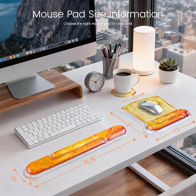 Ospelelf Mouse Pad and Keyboard Wrist Rest Cute Funny Gel Mousepad Set, Support for Typing Gaming, Relieve Wrist Pain, Cool & Easy to Clean, for Office, Programmer, Home Computer Use, Butter Bread