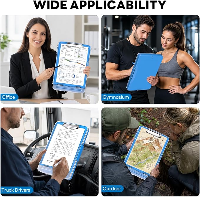 Clipboard with Storage and Pen Holder, Blue 8.5 x 11'' Folder Side Open, Heavy Duty with Dual Compartment, Clear Dry Erase for Coach, Size 14.5 x 9.8 x 1.5'', Office & School Supply
