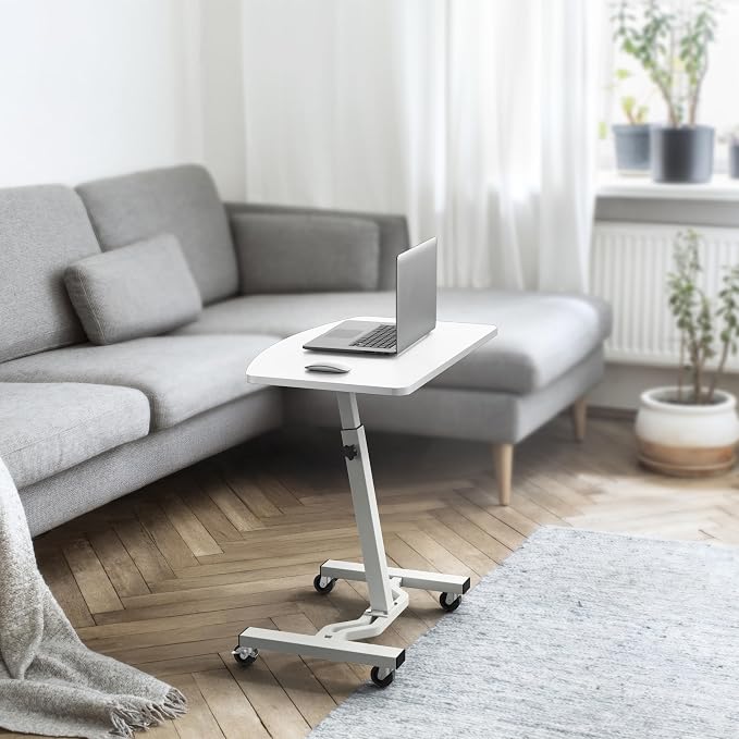 SHW Mobile Height Adjustable Laptop Rolling Cart w/Lockable Wheels, White | Height Adjustable from 28" to 33"