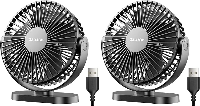 Gaiatop USB Desk Fan, 5.5 Inch Small Quiet Powerful 3 Speeds 90° Rotate, Personal Mini Portable Desktop Table Fans, Cooling for Home Office Car Travel Indoor Outdoor Pink (Pack of 2)