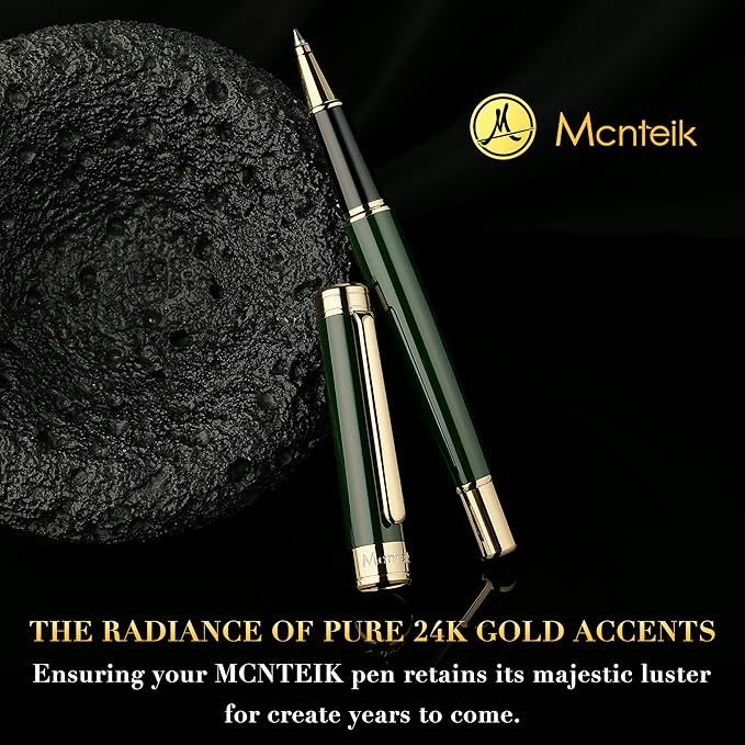 Lacquer Rollerball Pen - Stunning Luxury Green Pen, 24K Gold Plating, Schmidt Refill, Precision Flow Ink, Fancy Roller Ball Gift Set for Men & Women, Christmas, Executive Office, Nice Pens