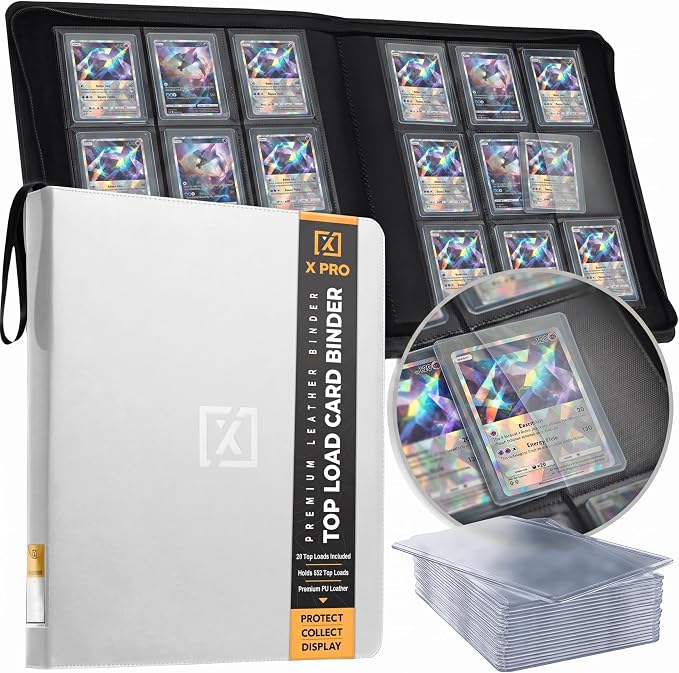 X PRO Top Load Card Binder - Compatible with Top-loading Card Cases - Fits 252 | 20 Premium Loaders Included | 9-Pocket Ringless Double-Sided Pages | Storage for TCG & Sports Cards (Frost White)