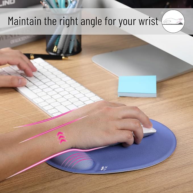 Mr. Pen- Ergonomic Mouse Pad with Wrist Rest | Dusky Blue-Purple Breathable Fabric with Memory Foam Cushion, Non-Slip Rubber Base, Gel Mouse Pad with Wrist Support