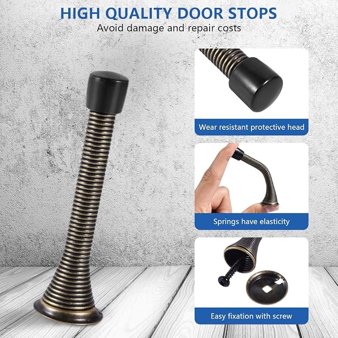 KISEER 24 Pack Spring Door Stops 3 1/4 Inch Flexible Heavy Duty Spring Door Stopper with RustProof Screw Rubber Bumper Tips (Oil Rubbed Bronze)