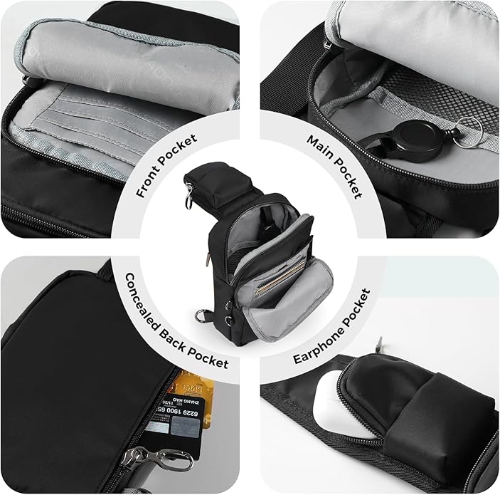 Sling Bag, Crossbody Bag with Zipper Lock, RFID Blocking & Water Resistant for Men and Women