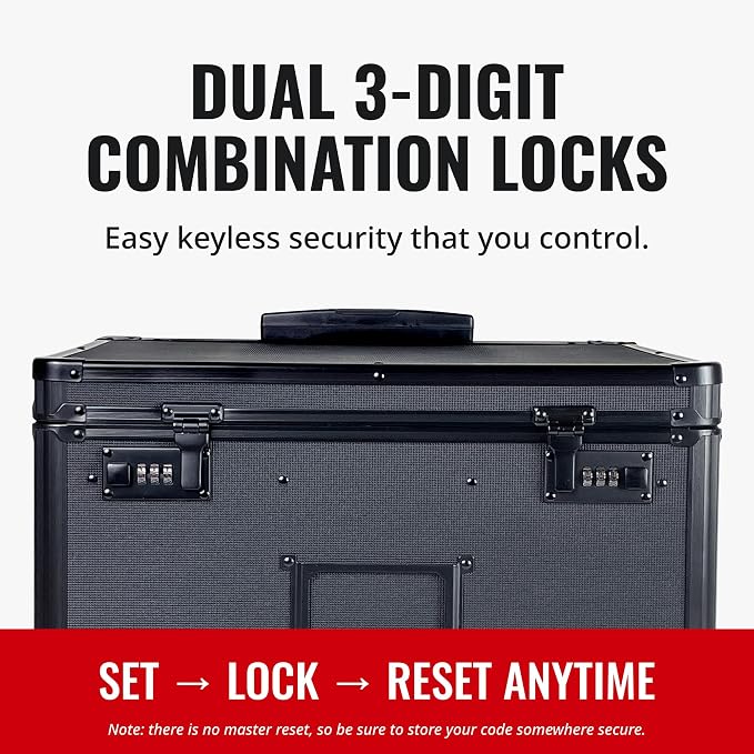 Vaultz Locking Mobile File Chest, Letter/Legal Size Storage Box, Black | Rolling filing chest storage for letter and legal size files, secure lock, compact 17.5x15.5x14.5 in black footprint