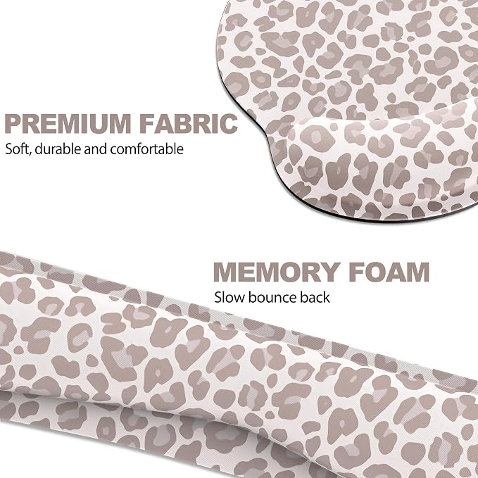 Ergonomic Mouse Pad with Wrist Rest and Keyboard Wrist Rest, Mousepad | Memory Foam Wrist Rest for Computer Keyboard, Pain Relief, Non-Slip Rubber Base, Mouse Pad Wrist Support for Gaming, Leopard