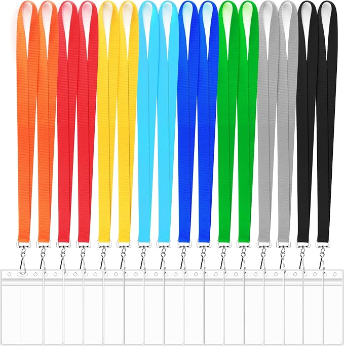 16 Pack Cruise Lanyard with Waterproof ID Card Holder, Colorful Solid Color Durable Lanyard with Badge ID Holder for Badge Card and Carnival Sail (Assorted Rainbow 8 Colors)