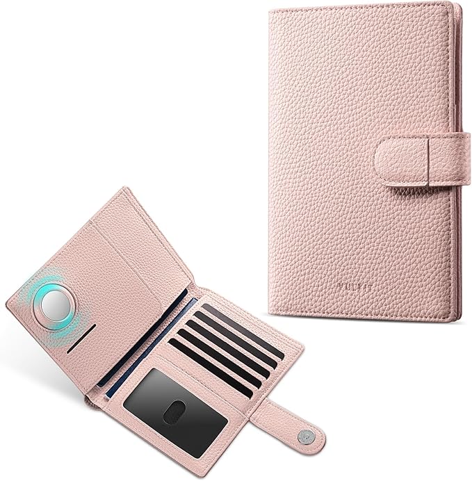 VULKIT Dual Leather Passport Wallet with Airtag Holder Slim Double Passport Holder RFID Blocking Passport Travel Wallet for Women or Men