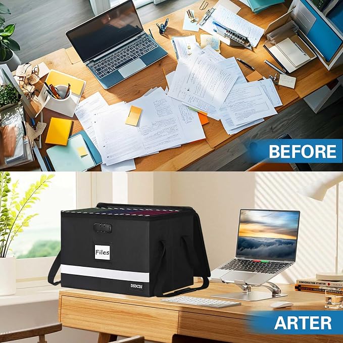 Fireproof File Box with Lock, Upgraded Fireproof Document Box with Reflective Strip, Portable File Organizer Filing Cabinet with Handle for Hanging Letter/Legal Folder, 15.5" x 12.3" x 10.5" | Fireproof