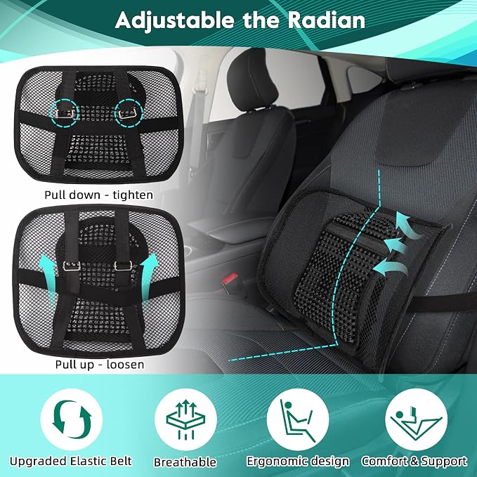 Samyoung 2 Pack Mesh Back Lumbar Support, Back Support Seat Cushion with Breathable Mesh for Office Chairs Car 12” x 16” | 12 x 16 Inch Breathable Double-Layer Mesh Back Support with Elastic Chair Strap & Support Beads for Firm, Comfortable Support