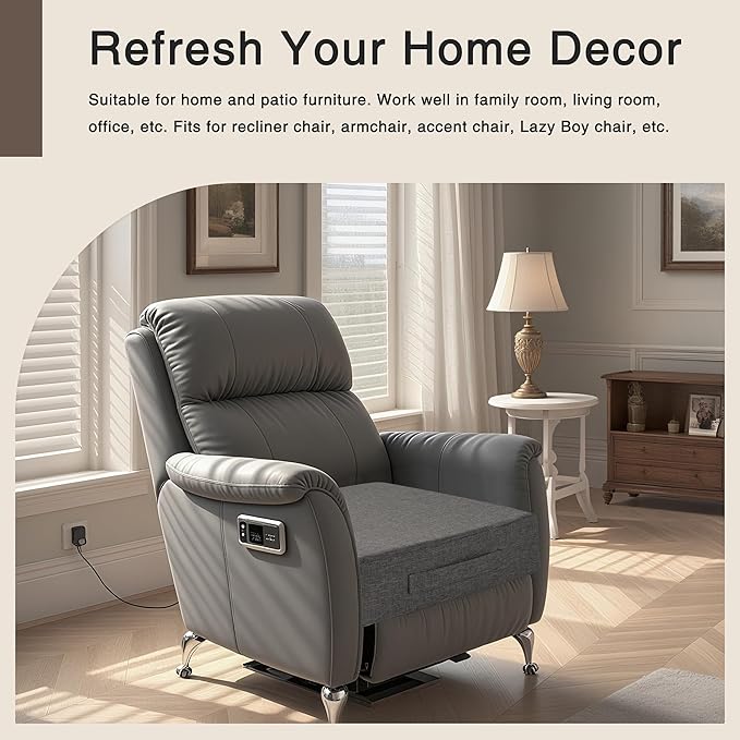 OVOV Recliner Cushions for Elderly 20"x20"x4" Thick Seat Cushion for Recliner Chair Large Square Non Slip Chair Pads with Washable Cover for Armchair Couch Light Grey