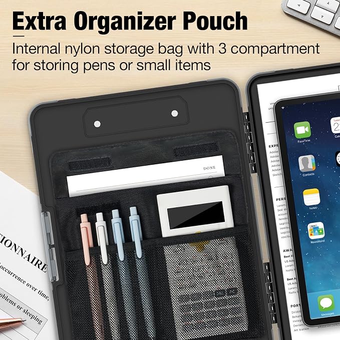 Sooez Toughest Clipboard with Storage, Internal Pen Pouch Included, Letter/ A4 Size, Shockproof Heavy Duty Plastic Clip Boards 8.5x11”, High Capacity Clipboards Box Case for Contractor Trucker Driver