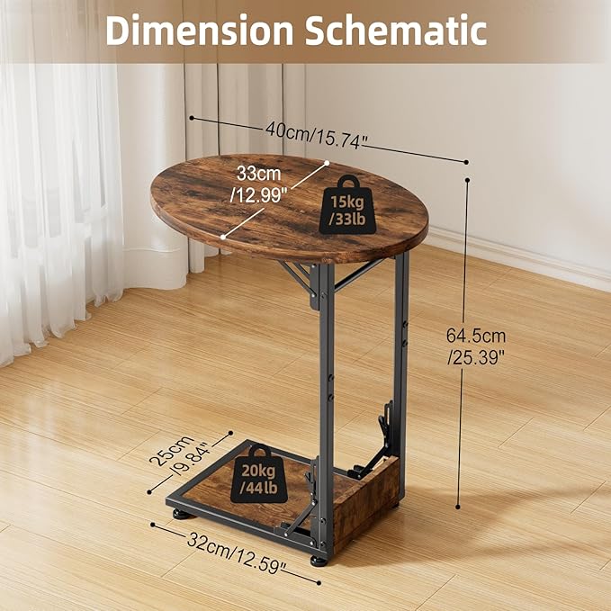 Elbourn Folding Side Table End Couch Tables,Metal Frame C-Shaped TV Stand for Sofa Living Bedroom Bedside Coffee Small Spaces(Vintage Wood Color)