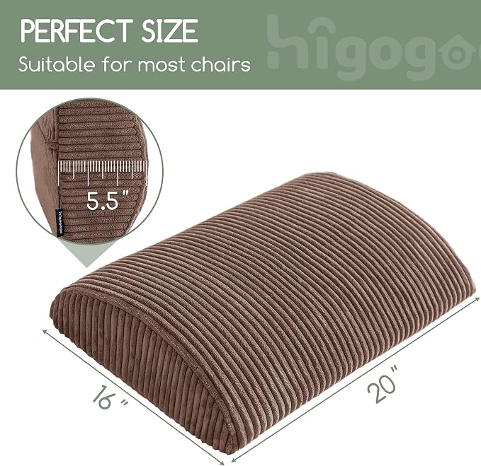 Lumbar Support Pillow for Recliner Chair/Accent Chair/Couch, Extra Large Memory Foam Back Support Cushion for Elderly, Recliner Cushions for Back Rest, Pain Relief, Reading, Washable Cover, Brown