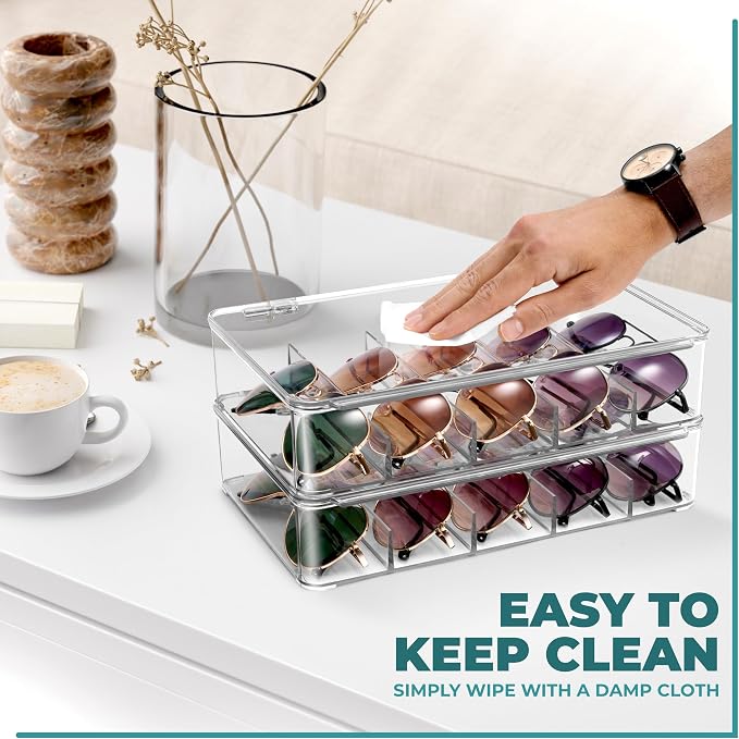 Sorbus Sunglasses Organizer - Plastic Stackable Eyeglass Case Storage Organizer for Multiple Glasses - Reading Glasses