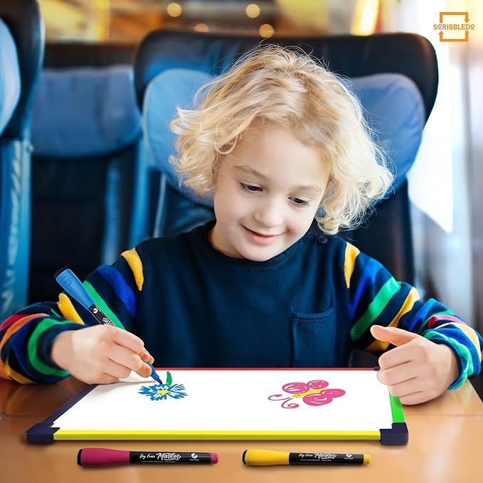 SCRIBBLEDO Colored Frame Magnetic Dry Erase White Board 9" X 12" WHITEBOARD Art Coloring White Board for Kids Car Airplane Travel Essentials Kids Travel Accessories Games