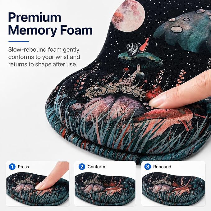 Mouse Pad with Wrist Rest Ergonomic Memory Foam Support, Non-Slip Rubber Base, Comfortable Typing Cushion for Home Office Computer Laptop, Snail