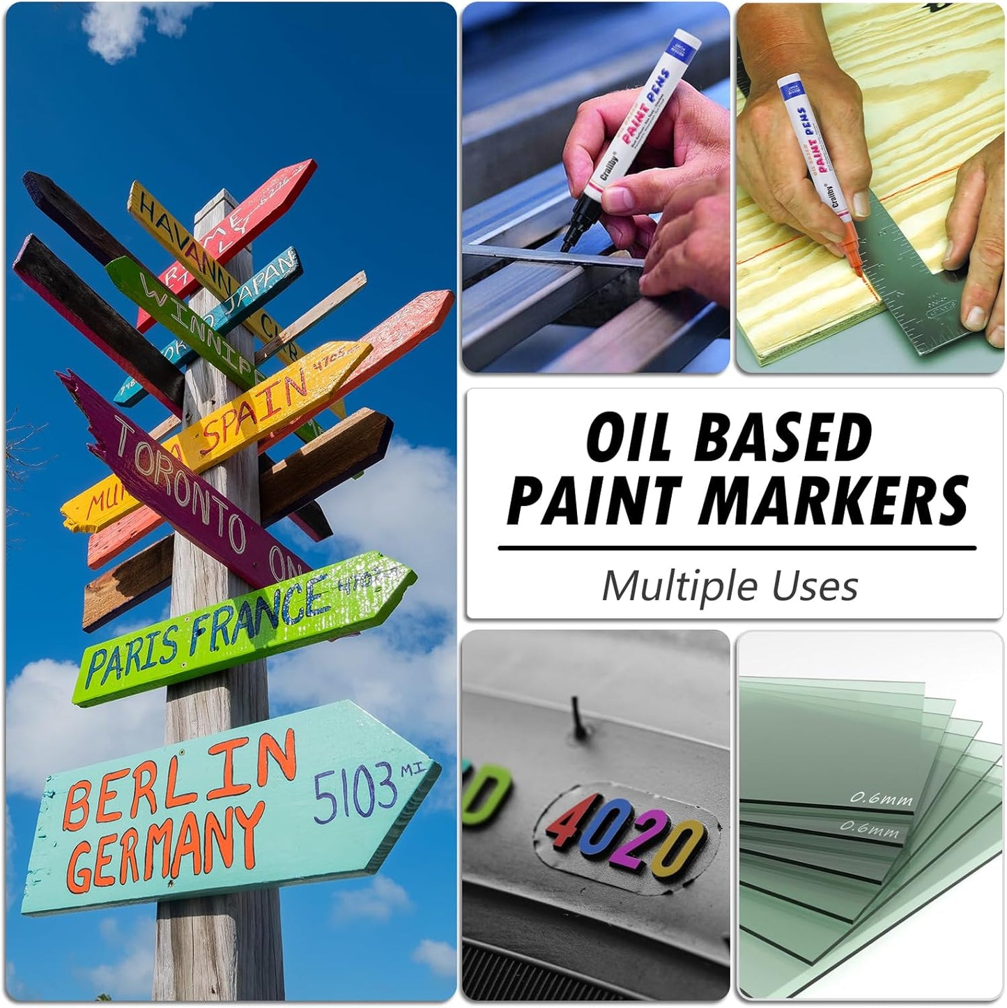 Gold Paint Markers, 2 Pack Oil-Based Waterproof Quick Dry Permanent Paint Pen Set for Rocks Painting, Wood, Fabric, Plastic, Canvas, Glass, Mugs, Metal, Tire, Stone, DIY Craft