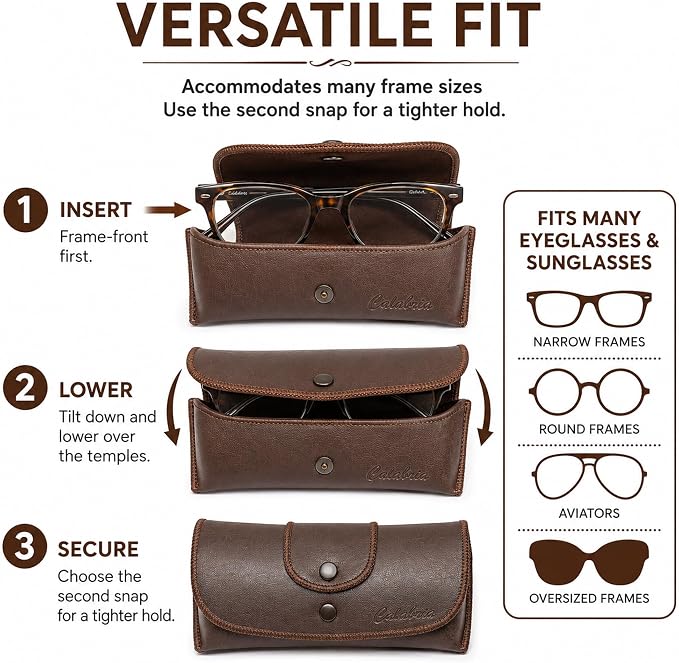 Calabria Double Snap Belt Loop Eyeglass Case PU Leather Black Brown 2Pack Vintage Eye Glasses Pouch SemiHard Sunglass Holder