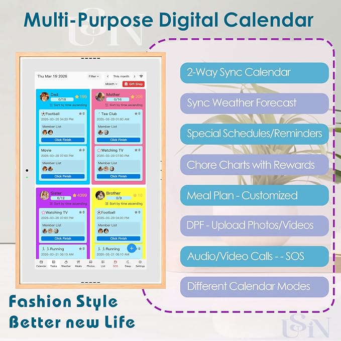 15.6" Digital Wall Calendar No Monthly Fee Family Hub Touchscreen | Multi-calendar Merger Smart Ambient Brightness Large Recipe Library
