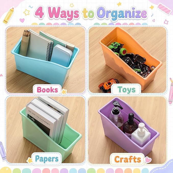 Blosssound 36 Set Book Bins for Classroom Stackable,Pastel | Plastic Baskets with Labels, Slanted Front, Library Supplies Organizers, Desktop Storage Bins, Teachers Home School Use