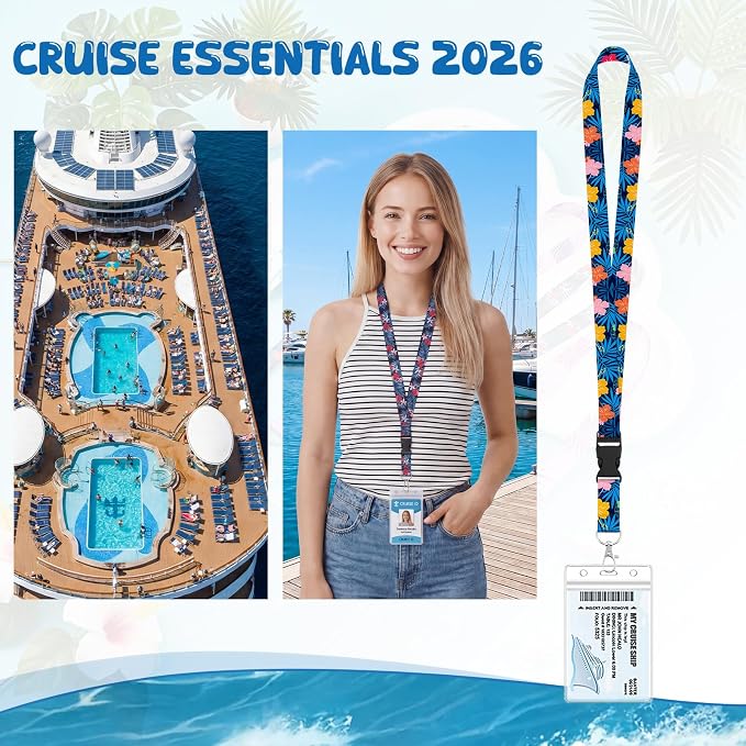6 Pack Lanyards for Cruise Ship Cards with Waterproof ID Card Badge Holders for Royal Caribbean Cruise Essentials 2026（Tropical）