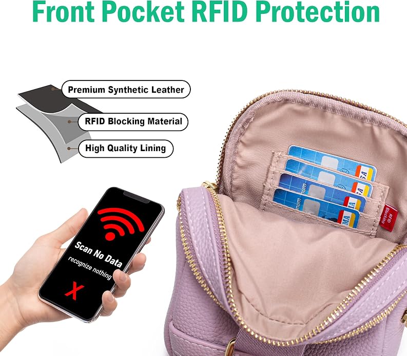Anti Theft Crossbody Bag for Women, Small RFID Blocking Sling Purse with Zipper Lock for Travel, Vegan Leather