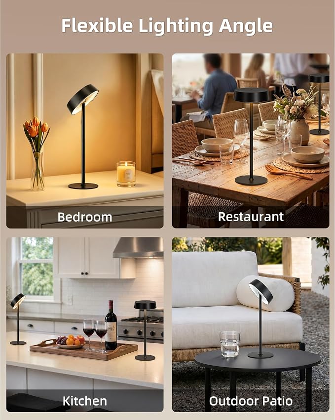 EZVALO Cordless Lamp, Rechargeable Table Lamp, Battery Operated | Portable Outdoor Waterproof, 3 Color Temps RGB, Dimmable Touch Control, LED Memory Function, Restaurant Dining Patio Kitchen